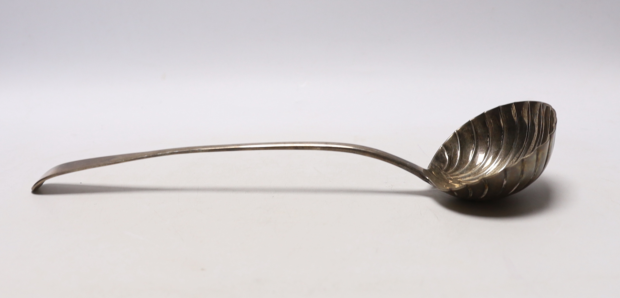 A William IV Irish silver Old English pattern soup ladle, Philip Weekes, Dublin, 1836, 35.2cm, 7.4oz.